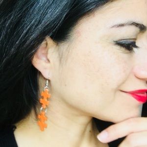 Beautiful Orange Puzzle Piece Earrings